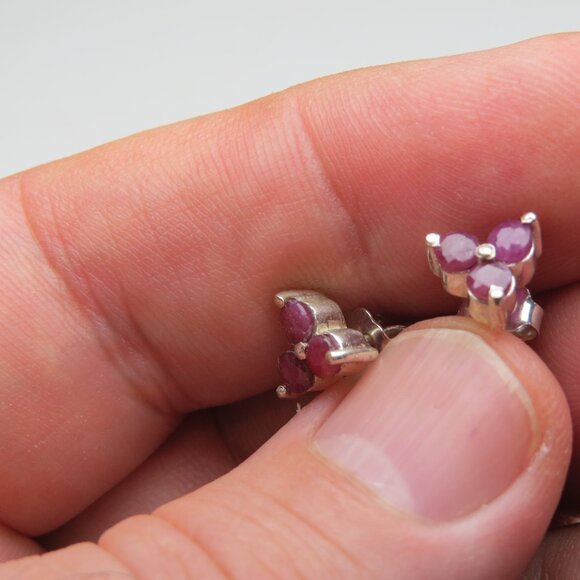 *925 Sterling Silver Genuine Ruby Earring Studs - Picture 5 of 7